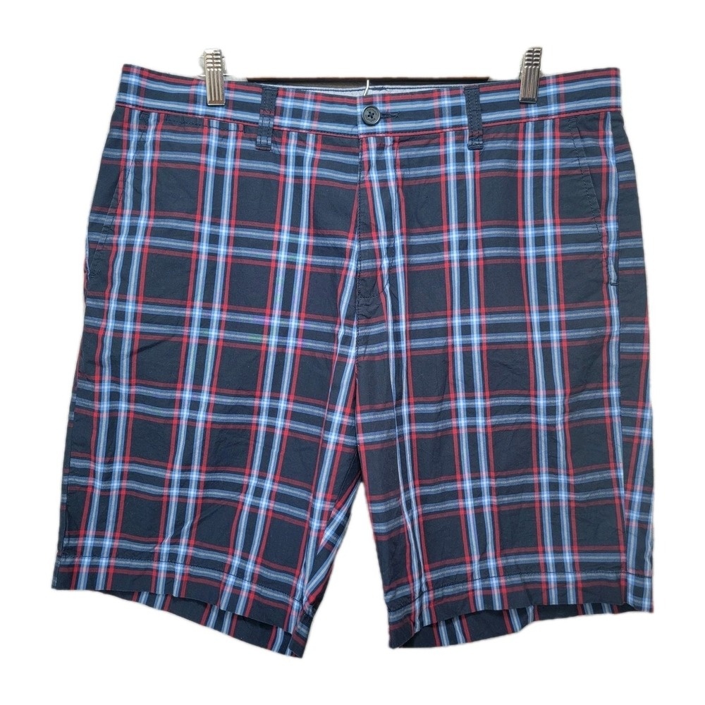 Tommy Hilfiger Bermuda Shorts Mens 36 Gingham Red Plaid‎ Print Stretch Logo